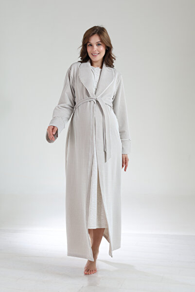 Pelin Kadın Dantelli Jakarlı Şal Yaka Kışlık Uzun Kol Özel Tasarım Lohusa Ham...