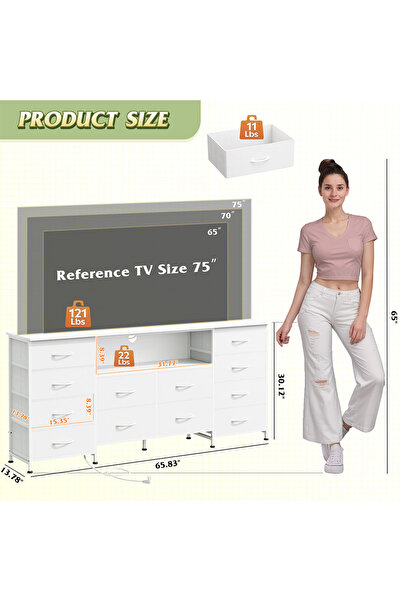 KEKE 12-drawer large size TV model For inside Bed Home Bed Room White Color 65.83" inch