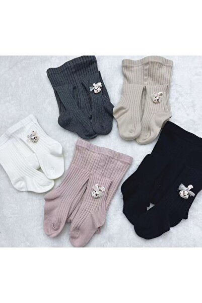 Mixbo children's tights with sole, small bunny, thick cotton, 6-12 months, grey