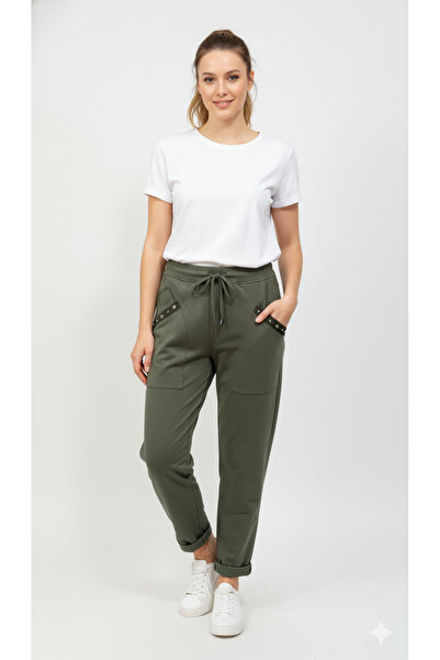 della moor Women's Khaki Italian Pocket Stone Modal Pants