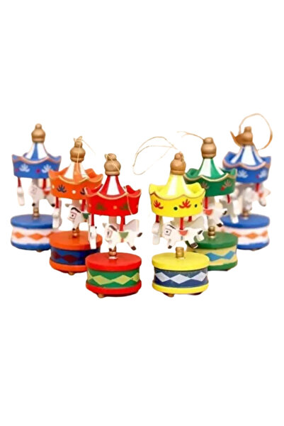 ebuuconcept Πολύχρωμο Διακοσμητικό Σετ Καρουσέλ – Σετ 6 Μινιατούρες Ξύλινες Φ...
