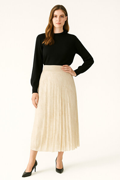 PUREVA 2745 SİMLİ DESENLİ YANDAN FERMUARLI PİLİSELİ TÜL ETEK #09-25#