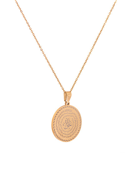 TAKI DERYASI Gold Color Hakkani Seal and Nal-I Şerif Written Steel Necklace Stainless Non-Tarnish Chain