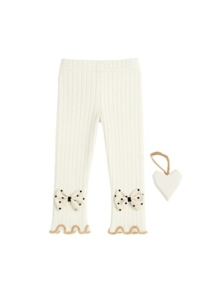 Mixbo Colanți pentru copii fără picioare cu fundă din satin, albi, bumbac gro...