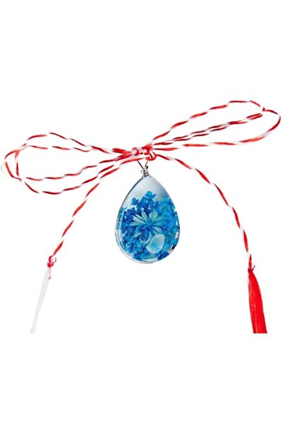 RoveZone Premium Martisor Pendant with Blue Flower, Teardrop, 2 x 1.5 cm
