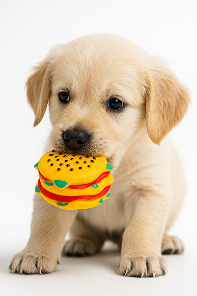 Papağanhane Ses Çıkaran Hamburger Şekilli Köpek Oyuncağı – Dayanıklı Plastik, Eğlenceli ve Diş Dostu Oyuncak