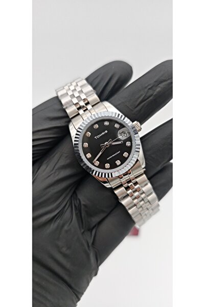 TOMRIS All Top Quality Steel,Waterproof,Silver Band,Black Dial Women Wristwatch