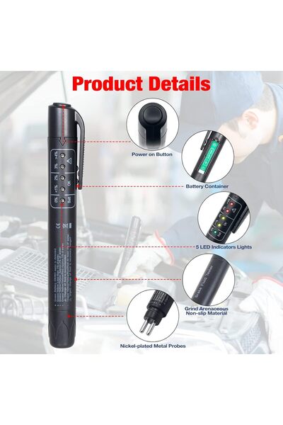 KİNGBOLEN Brake Fluid Tester Pen with 5 LED Indicators (DOT3/DOT4/DOT5.1)