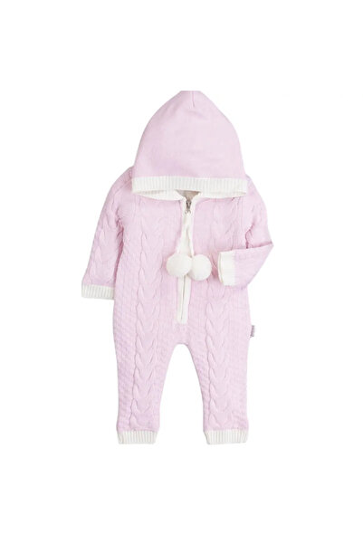Micii Ștrumfi Quilted Ponpon Girls' Jumpsuit (Light Pink)
