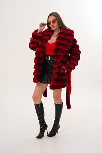 NAVY Midi Length Chinçila Patterned Coat