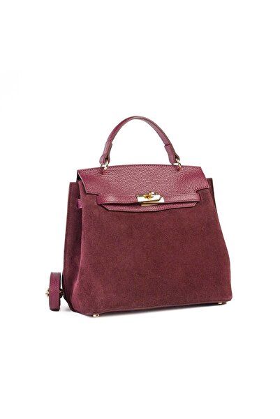 Posete Fagaras Teresa Leather Purse - Suede - Bordeaux, 1 Compartment, 1 Pocket, Non-Adjustable Strap