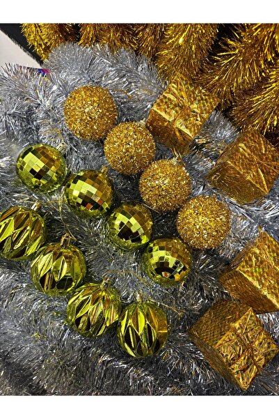 ENG PARTİ DÜNYASI Gold Christmas Tree Ornament Set 16 Pieces – Shiny Decorati...
