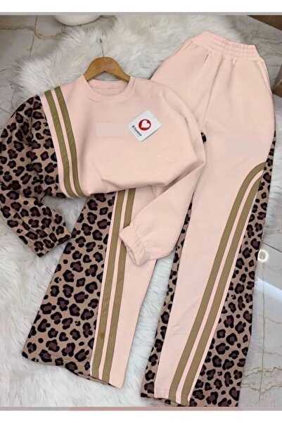 zavera for kids Girl's Leopard Detailed Tracksuit Set - 100% Cotton - 3 Thread Count