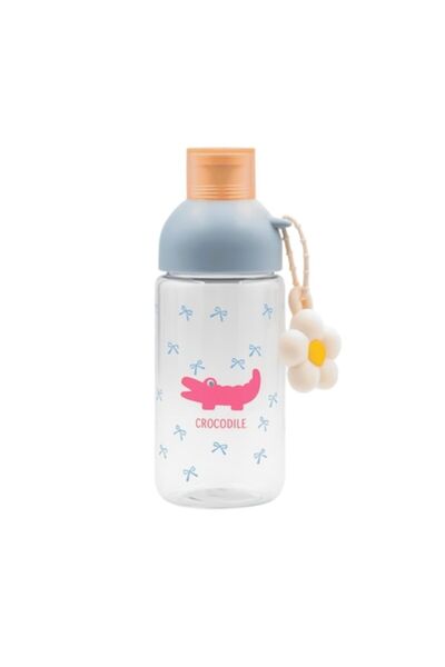 Mixbo Water Bottle, Glass, Crocodile and Flower Design, Blue, 450 ml