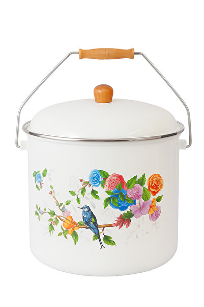 FODİS Enamel Bakraç Yogurt Pot Legume Storage Pot with Bird Pattern 22 cm 5 Liter