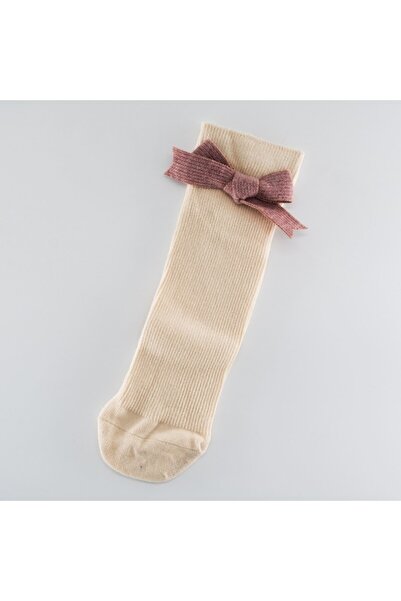 Mixbo - Children's socks, cream with brown bow, cotton, 2-5 years