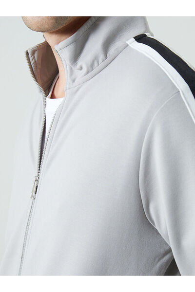 LC Waikiki Gray Stand Collar Long Sleeve Men's Zippered Sweatshirt