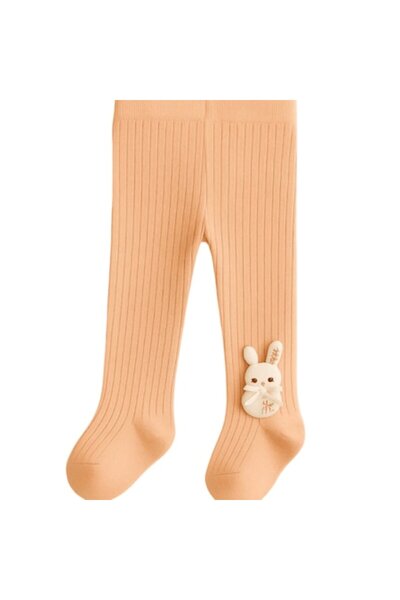 Mixbo - Children's footed tights with small bunny, thick cotton, 1-2 years, nude