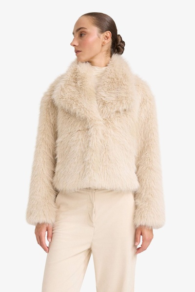 DeFacto Women's Coat F2606Ax/Er128 Ecru