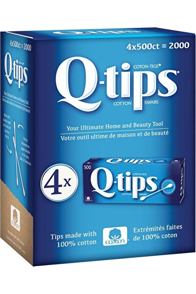 Q-tips أعواد قطنية، عبوة من 4 قطع، 500 قطعة
