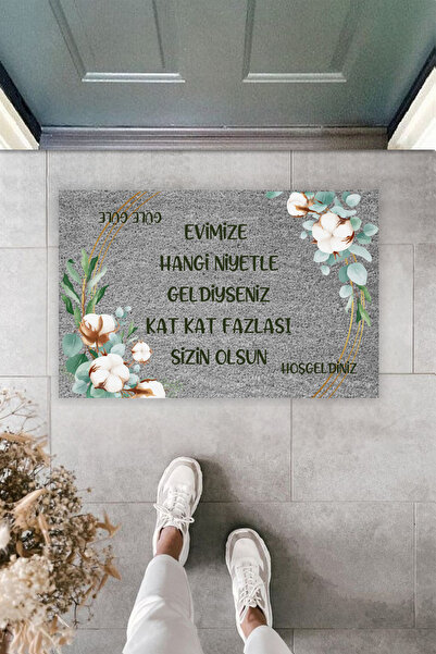 Dormot Modern Dijital Baskı Evimize Hangi Niyetle Geldiyseniz Yazılı Hoşgeldiniz Kapı Önü Paspası 70x45cm