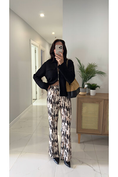 BİRCANÇİL Goliwa Black Coffee Patterned Satin Trousers