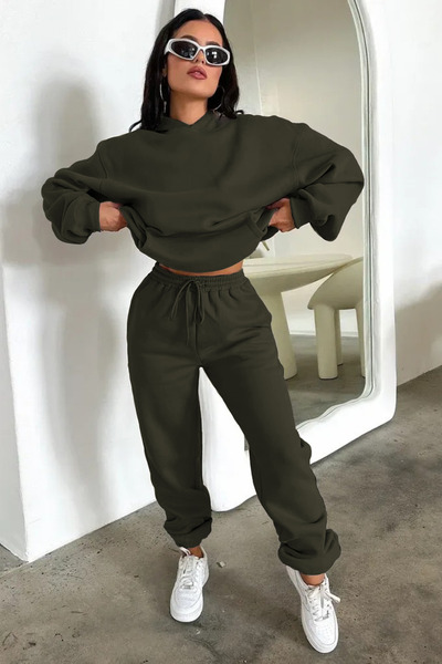 CMZ COLLECTİON Set de trening supradimensionat cu glugă pentru femei – Set de...