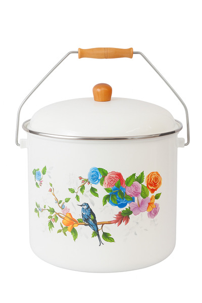 FODİS Enamel Bakraç Yogurt Pot Legume Storage Pot with Bird Pattern 22 cm 5 Liter
