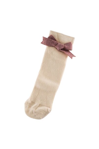 Mixbo - Children's socks, cream with brown bow, cotton, 2-5 years