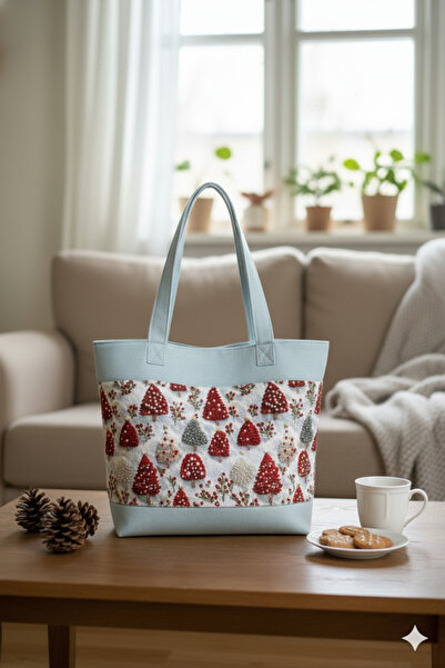 Otay Handmade Handmade Pine Trees Patterned Denim / Fabric Shoulder Bag