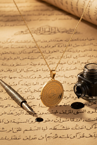 TAKI DERYASI Gold Color Hakkani Seal and Nal-I Şerif Written Steel Necklace Stainless Non-Tarnish Chain