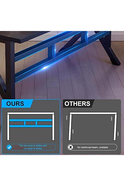 WAKYME Gaming Desk,Ergonomic Lage Computer Desk, 62 Inch Gamer Sturdy Gaming Table with K-shaped Steel Legs