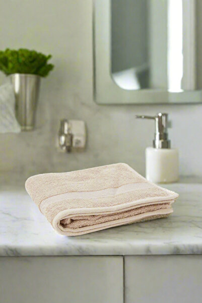 REDTAG Taupe Soft Cotton Hand Towel With Viscose Border