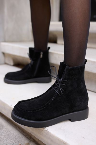 ANGELİNA JONES FİLİNA KADİN SİYAH GERCEK DERİ SUET BAGCIK DETAY FERMUARLİ BOT