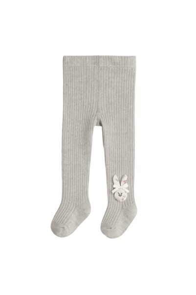 Mixbo children's tights with sole, small bunny, thick cotton, 6-12 months, grey