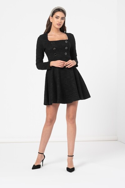 Guess Flared Dress with Decorative Buttons, Black, M