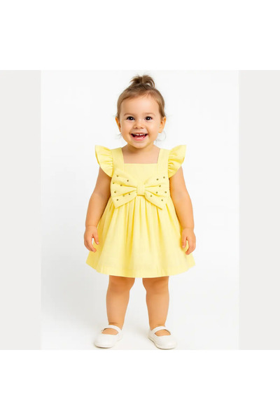 Micii Ștrumfi Yellow Kamelia dress for girls - 100% cotton