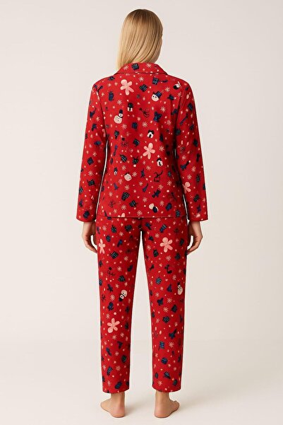 Pemilo Women's 6734 suede long sleeve buttoned pajama set burgundy