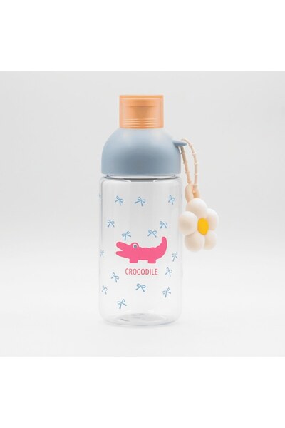 Mixbo Water Bottle, Glass, Crocodile and Flower Design, Blue, 450 ml