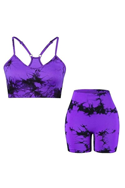 Mixbo - Tie-Dye 2-piece Gym Set, Shorts and Sports Bra, Purple/Black, M