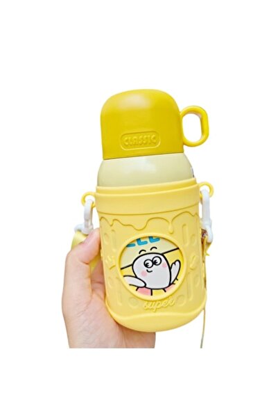 Mixbo Termos pentru copii cu pai, capac transformabil în cană, galben, 500 ml