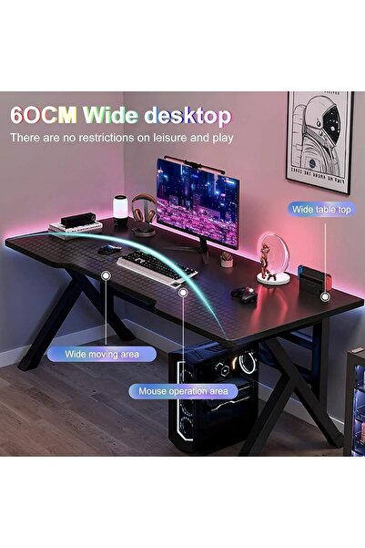 WAKYME Gaming Desk,Ergonomic Lage Computer Desk, 62 Inch Gamer Sturdy Gaming Table with K-shaped Steel Legs