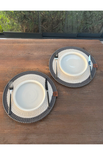 homeınn 2-Person Round American Tablecloth Stain Resistant - Supla White/Anthracite 33X33 cm