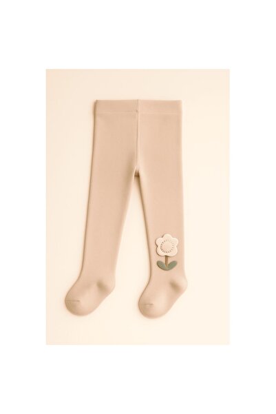 Mixbo - Children's tights with sole, flower, thick cotton, nude, 6-12 months