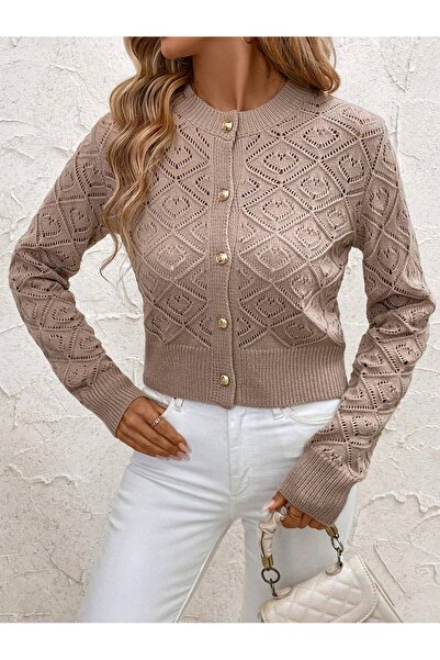 Sea Style Şık Detaylı Ajur Örgü Düğmeli Hırka