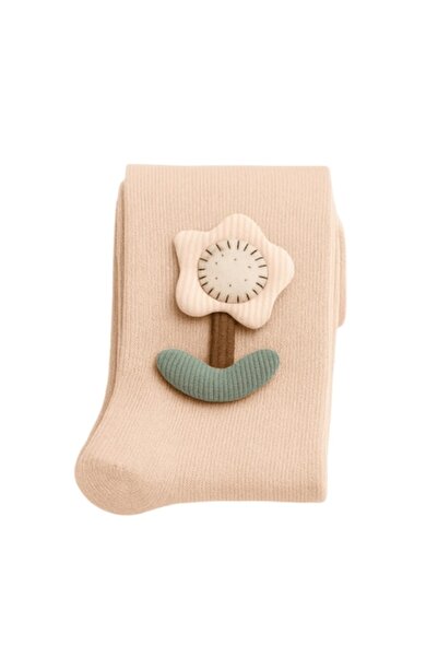 Mixbo - Children's tights with sole, flower, thick cotton, nude, 6-12 months