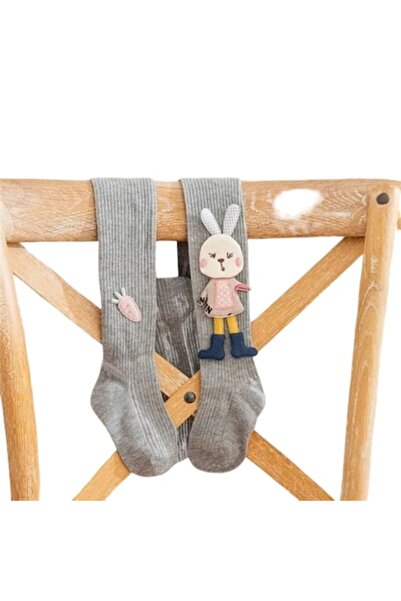 Mixbo - Children's tights with sole, bunny, thick cotton, 1-2 years, light gray