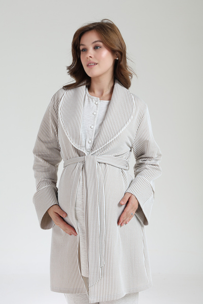 Pelin Women's Lace Jacquard Shawl Collar Winter Long Sleeve Maternity Pajamas Set