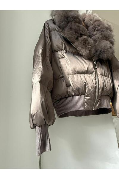 ARA Atelier Goose down jacket with fox fur collar, Khaki, M