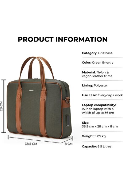 MOKOBARA Decaf Briefcase – Fits 15" Laptop, 8.5L, Water-Resistant Nylon & Vegan Leather